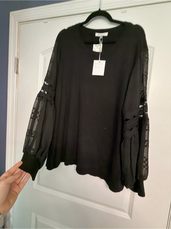 Sioni Tops - Sioni Black Sheer Balloon Sleeve Pullover